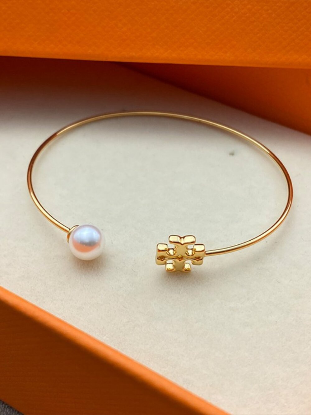 Tory Burch Gold Open Cuff Pearl Bracelet